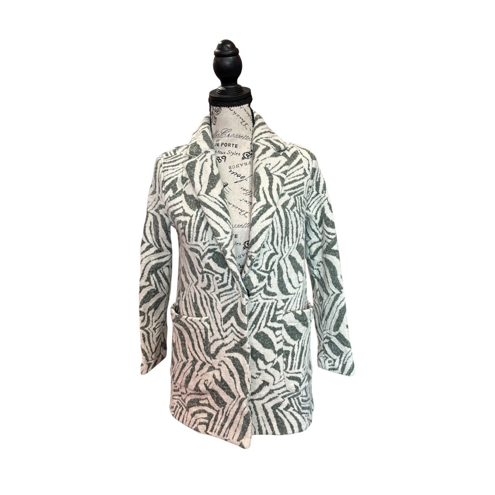 Rachel Zoe Womens Grey White Zebra Print Wool Blend Knit Car Coat Jacket Small‎